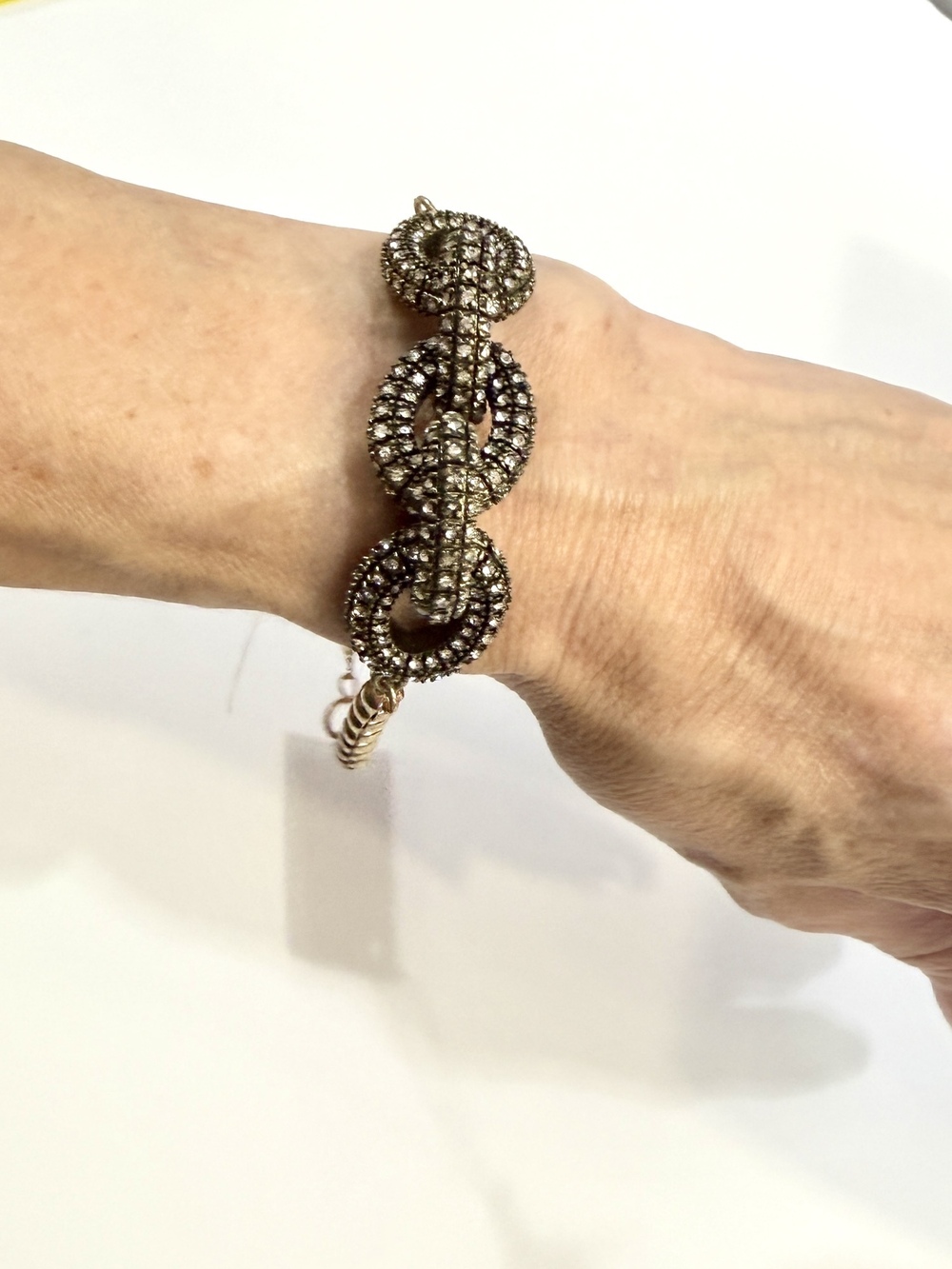 Leslie Danzis Pave Snake Charm Link Bracelet Gold & Black | NWT